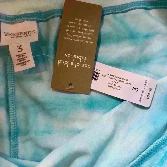 NWT Chico's Weekender Tie Dye Nostalgia Side Pocket Capri Leggings (Size 3) - Picture 5 of 7